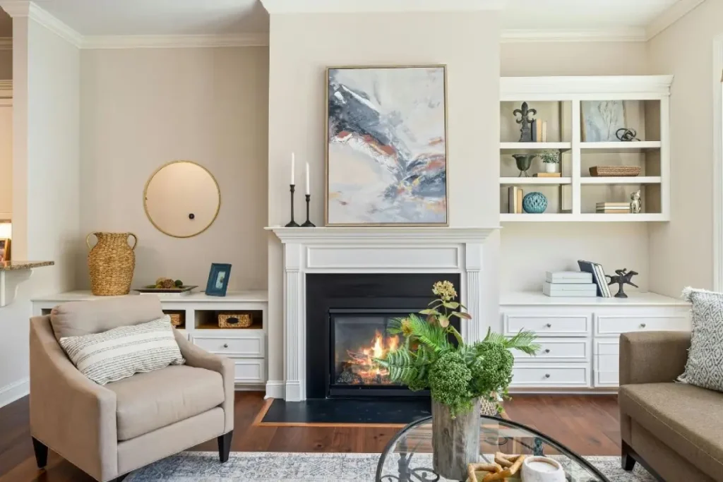 Salon avec cheminee feng shui classique